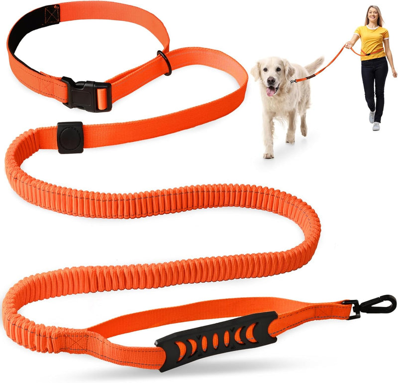 Petbobi Hands Free Dog Leash - Durable Bungee Leash with Padded Handles, Adjustable Waist Belt with Reflective Stitches for Running Walking Jogging Hiking, Fit for Small Medium Dogs, Orange, 5.5'-7' - BeesActive Australia