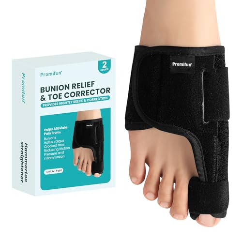 Promifun Toe Splint for Broken Toes - Big Toe Splint for Women & Men - Support Brace for Day & Night Use - Bunion Corrector - 1 Pair Black