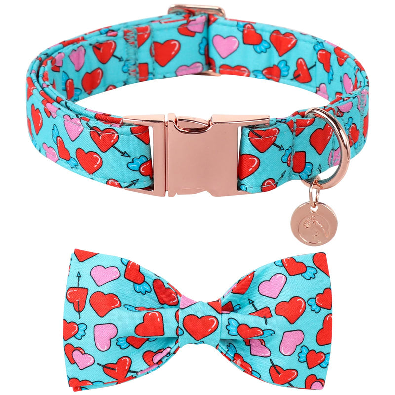 DOGWONG Valentine Dog Collar with Bow, Blue Heart Dog Collar Durable Soft Cotton Pet Dog Collar Cute Heart Valentines Day Puppy Necklace for Small Medium Large Dog Z: blue heart - BeesActive Australia