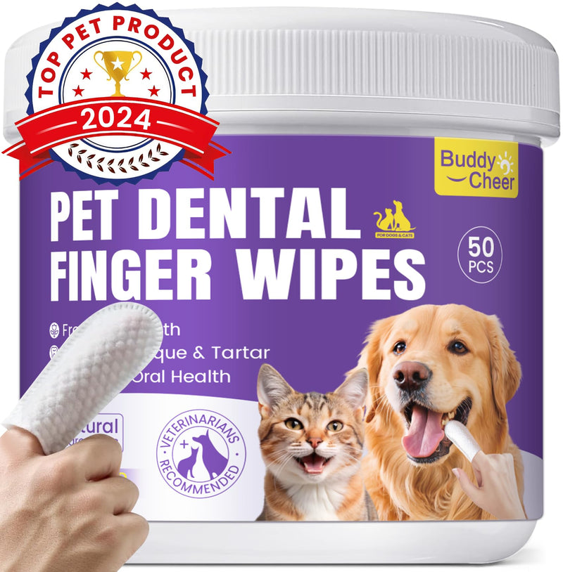 Pet Teeth Cleaning Wipes for Dogs & Cats, Pet Dental Finger Wipes for Dogs, No-Rinse Dog Toothbrush Toothpaste to Reduce Plaque & Tartar, Disposable Dog Tooth Brushing Kit - Uncented - 50 Count 1-Uncented - BeesActive Australia