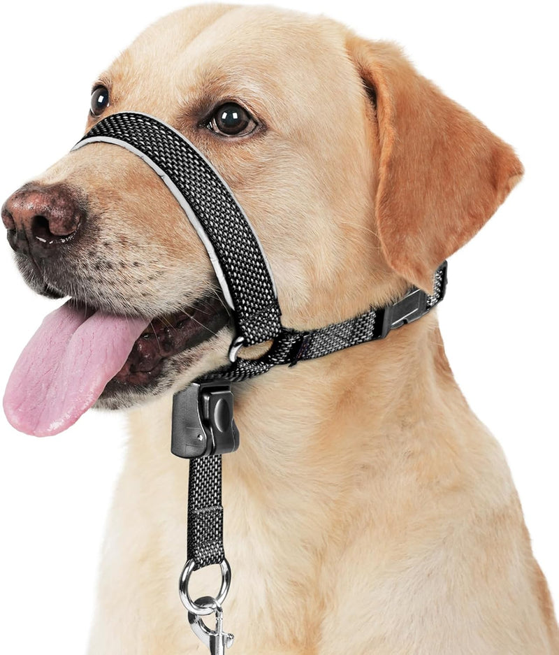 BARKLESS Dog Head Collar, Soft No Pull Dog Head Halter, Reflective Dog Muzzle Leash with Safety Link, Adjustable Headcollar, Padded Nose Leash for Large Medium Dogs Training Walking (Black, M) Black M (Snout 8.25"-10") - BeesActive Australia