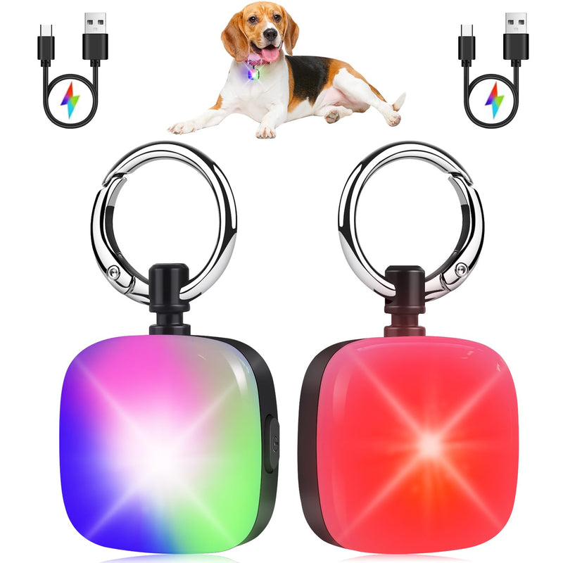 Dog Lights for Night Walking, 2 Pack Dog Light with 4 RGB Color Modes, Rechargeable Dog Collar Light Charm Clip On, Waterproof Safety Walking Light for Camping, Running, Cycling - BeesActive Australia