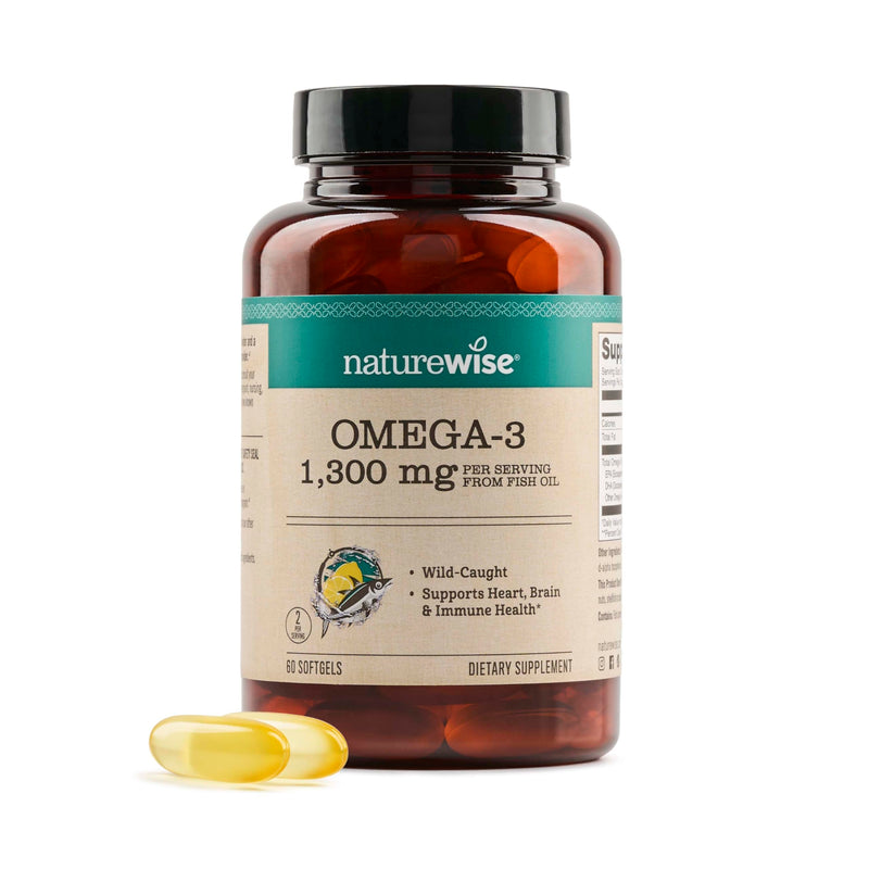 NatureWise Ultra Omega 3 Fish Oil 2200 mg – 1300 mg Omega-3 - Triglyceride Form - Lemon Flavor - Wild-Caught Fish Oil + EPA & DHA - Burpless, Non-GMO - 60 Softgels[1-Month Supply] 60 Count (Pack of 1)