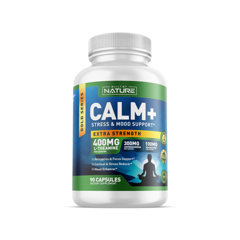 Built by Nature Calm+ Relaxation & Focus Supplement, 90 Capsules Stress, Cortisol & Mood Support, L-Theanine, Ashwagandha, Magnesium Glycinate, Vitamin D3