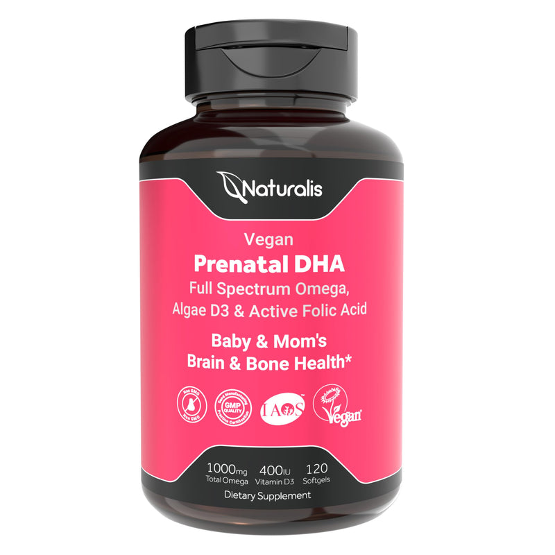 Naturalis Vegan Prenatal 120 Softgels | DHA, EPA, DPA, D3 & Active Folic | Carefully selected nutrients for the health and wellness of mom and baby.* 120 Count (Pack of 1)