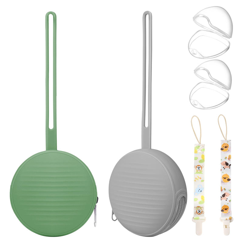Pacifier Case, Holder for Traveling Baby Essentials Set - BPA Free Green + Gray