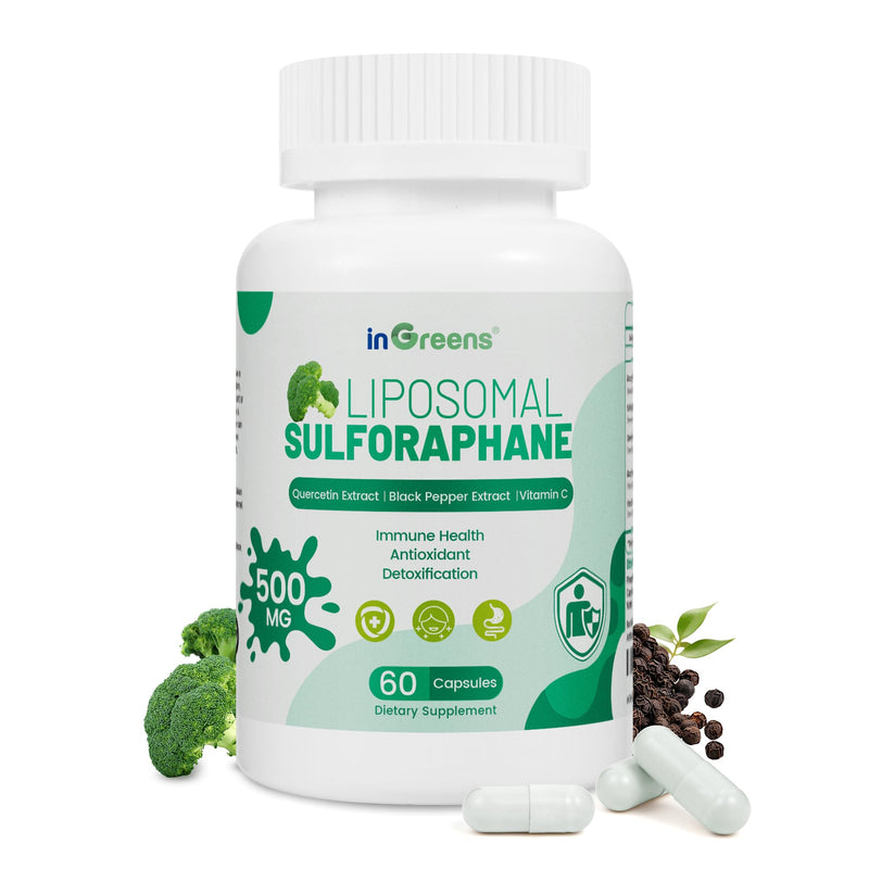 inGreens Liposomal Sulforaphane 500mg Supplement, 60 Capsules | Broccoli Extract with Quercetin, Black Pepper & Vitamin C , Antioxidant, Detox & Cellular Support for Men & Women