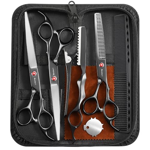 Wenshall Professional Hair Cutting Scissors Japanese 440C Stainless Steel 7.8 Inch Straight Thinnin Shears Tools for Mother Father Friends' Christmas Gift, Black