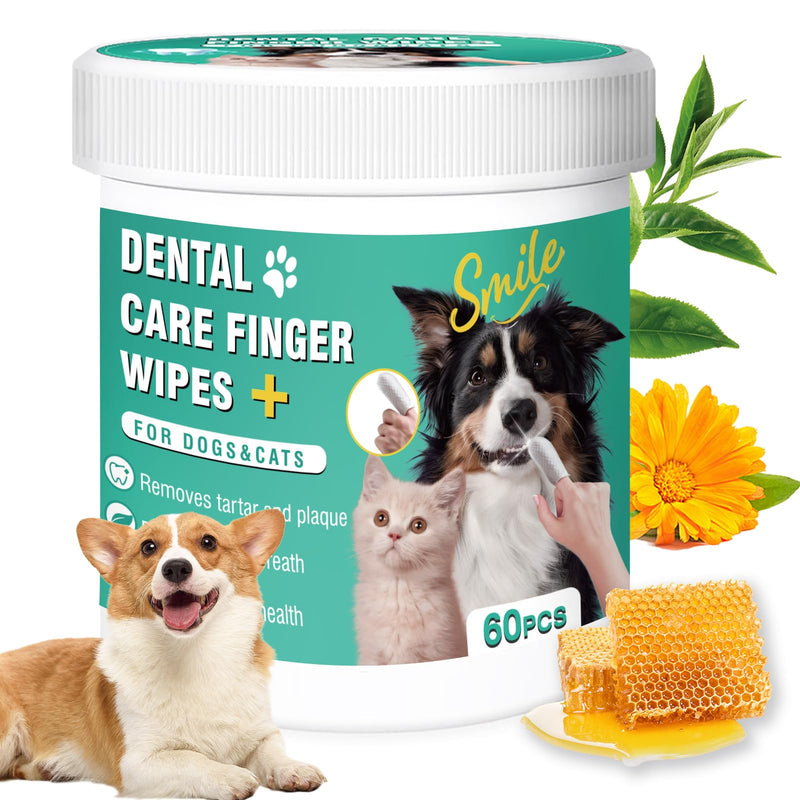 Dog Teeth Cleaning Wipes, Pre-Soaked Pet Tooth Finger Wipes 60pcs, Soothing Cleaning Pet Teeth, Reducing Tartar and Plaque, Freshening Breath, Maintaining Your Dog's Oral Health 60 PCS - BeesActive Australia