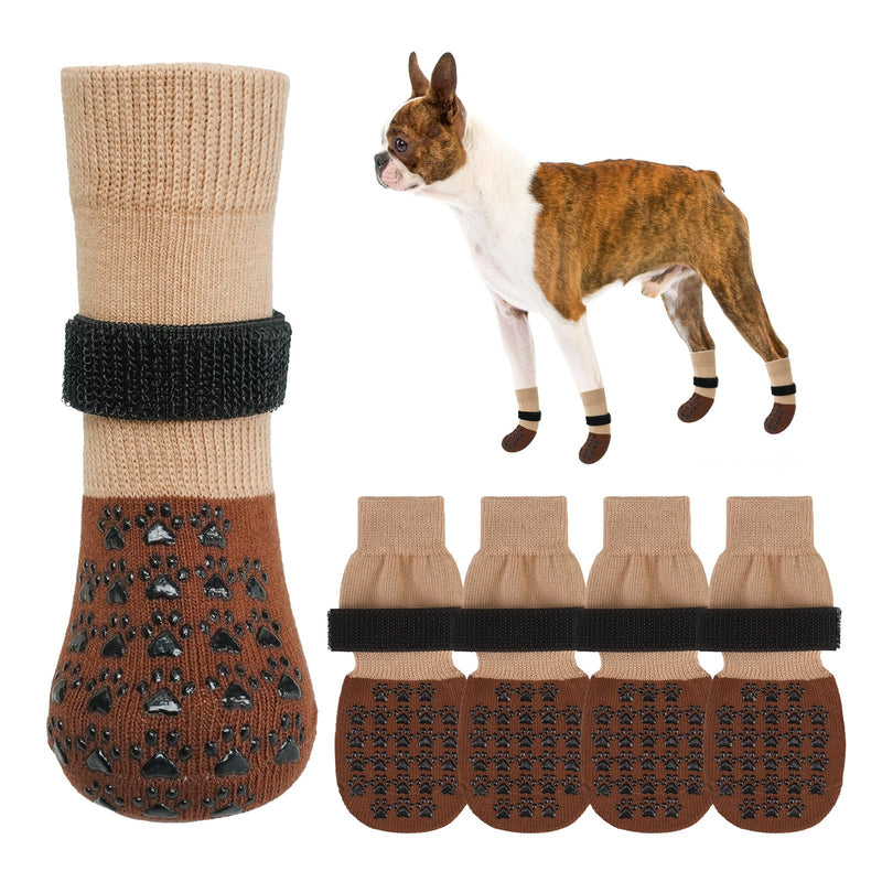 SCENEREAL Dog Socks to Prevent Licking Paws for Hardwood Floors Anti Slip, Dog Grippy Socks Shoes for Senior Small to Large Dogs, Dog Boots & Paw Protectors for Hot/Cold Scratching Pavement S(Paw Width 2.1in) Khaki - BeesActive Australia