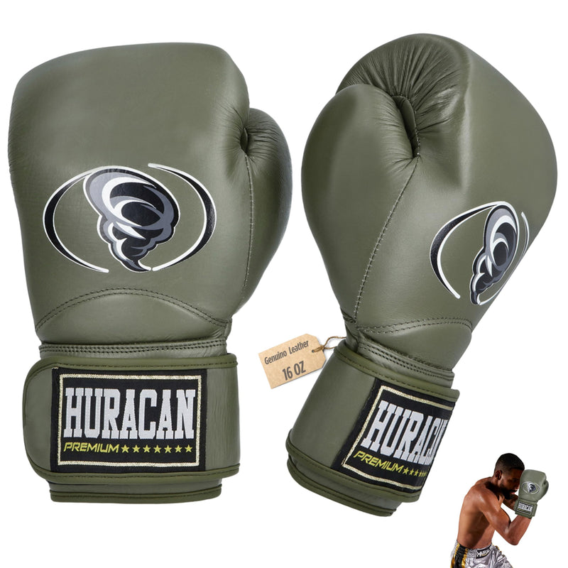 Boxing Gloves – Genuine & Synthetic Leather 10, 12, 14,16 Oz (Green Satin, 14 oz, Genuine Leather)