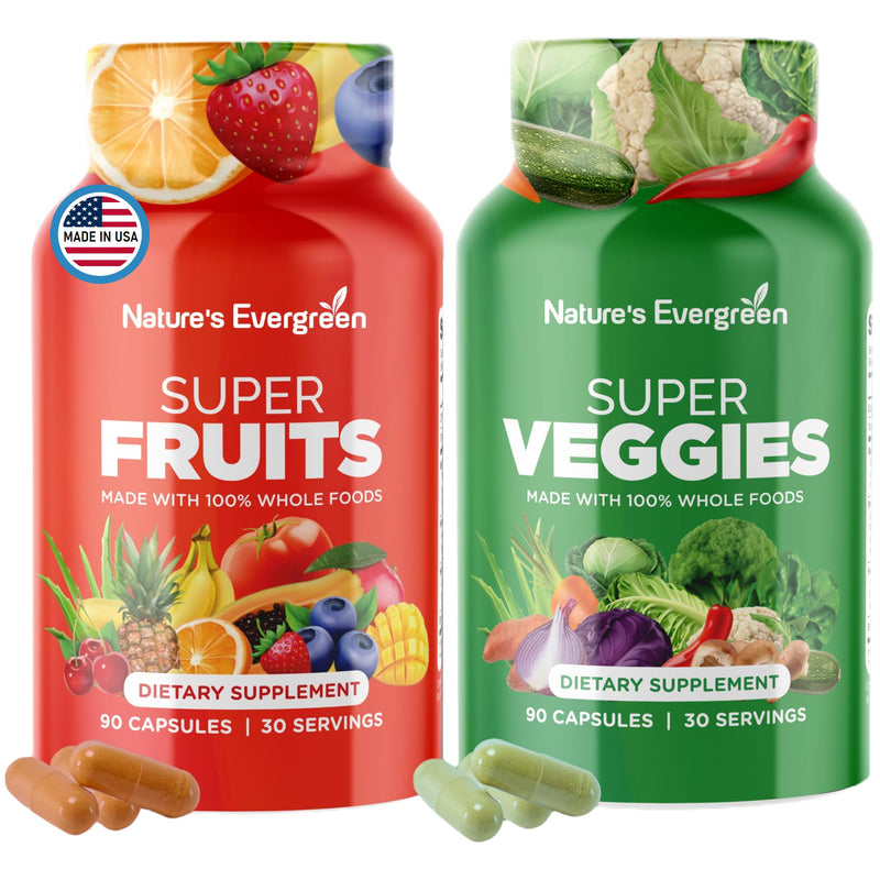 Fruits and Veggies Supplement - Nature Fruits and Vegetables Supplements - Vegan, Non GMO, Soy Free, Superfood Vitamins & Minerals Nutritional Balance - (Total 180 Capsules - Pack of 2) Made in USA 90 Count (Pack of 2)