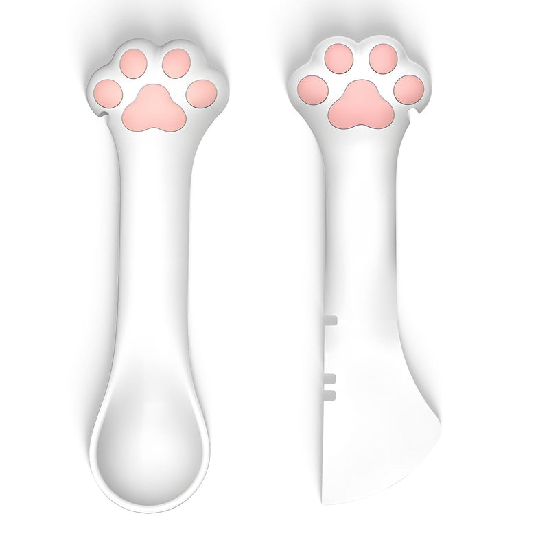 2-Piece Cat Food Spoon & Cat Food Spatula–Silicone Cat Dog Can Opener,Effortlessly Opens Cans,Precise Stirring & Feeding,Easy to Clean,Ideal for Dog & Cat Feeding Cans,White - BeesActive Australia