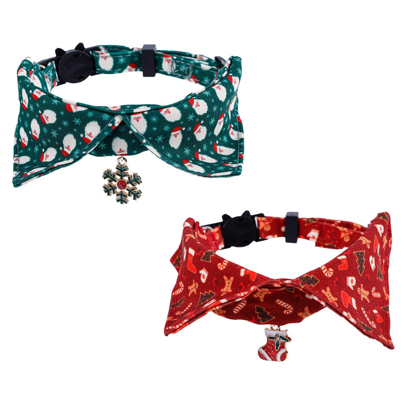 2pcs Christmas Kitten Collars, Christmas Cat Collar Breakaway Cat Collars Santa Candy Snowflake Red Green Cat Collars Cute Holiday Cat Collar Xmas Accessories for Pets - BeesActive Australia