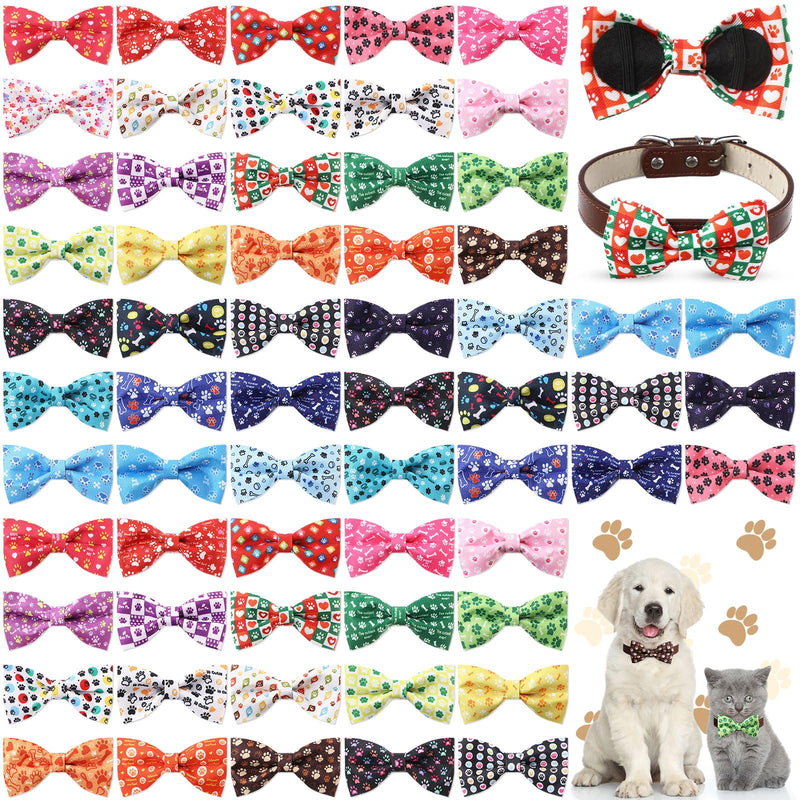 60 Pcs Paw Bone Print Dog Collar Bow Ties Bulk Dog Bowtie Dog Accessories Puppy Bows Detachable Collar Charms Grooming Supplies for Small Medium Large Dogs Cat Pet Costume - BeesActive Australia