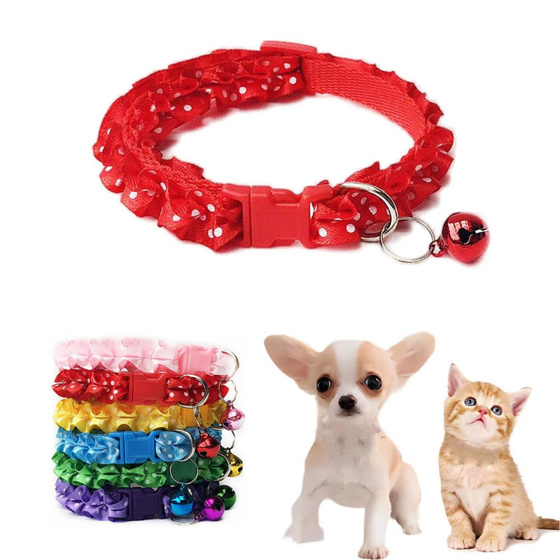 Red Dog Collar Xs, Kitten Bell Collar Girl Puppy Collar Lace Adjustable for XXS Xs Small Pet Dogs Cats Animal Litter Tiny Female, XSmall Red Neck 7.5-12.6" - BeesActive Australia