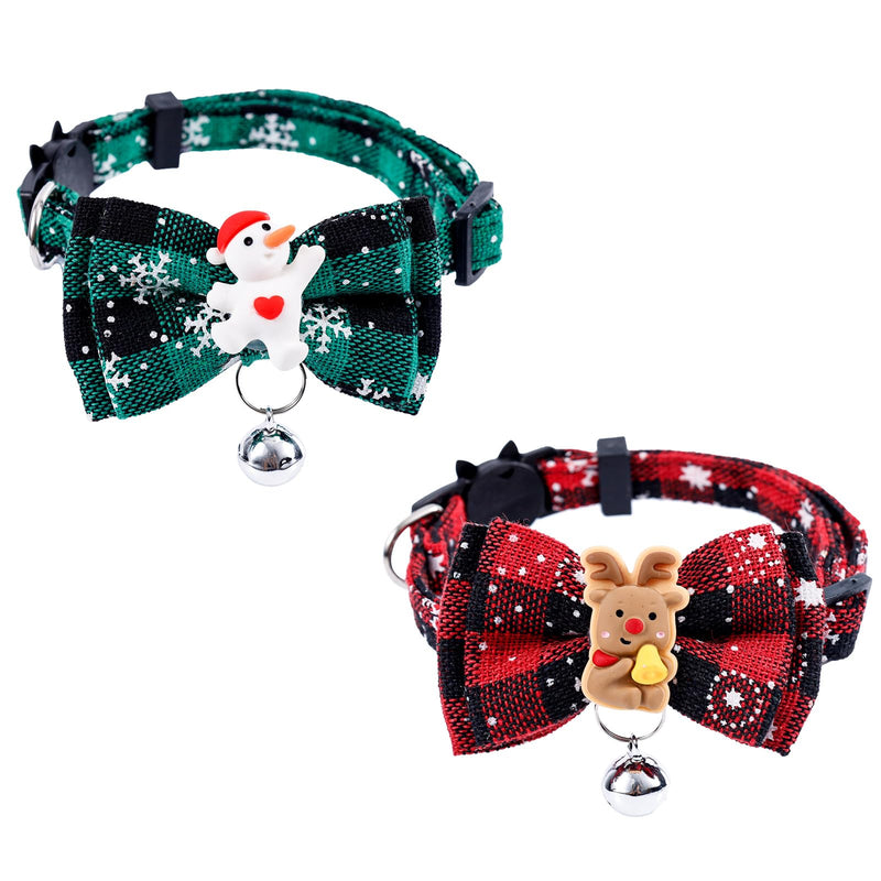 2pcs Christmas Kitten Collars, Adjustable Breakaway Cat Collars Cute Holiday Cat Collar Holiday Kitty Collar Christmas Bow Tie Pets Bells Xmas Accessories for Girl Boy - BeesActive Australia