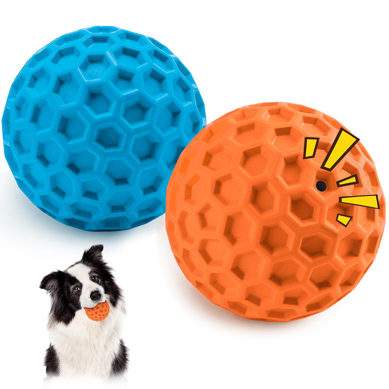 HIPPIH Indestructible Squeaky Dog Toys, Interactive Dog Balls 2 Pack, Dog Chew Toys for Aggressive Chewers, Natural Rubber Puppy Toys for Large/Medium Dogs, Tough Puppy Teething Toys, Relieve Anxiety blue+orange - BeesActive Australia