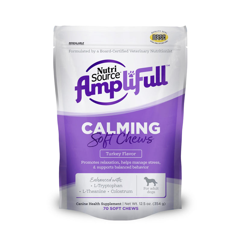 NutriSource AmpliFull Turkey Flavor Calming Dog Soft Chews, Daily Anxiety & Stress Relief Supplement for Dogs, High Absorption for Relaxation, 70 Chews (1 Pack) - PawsPlanet Australia