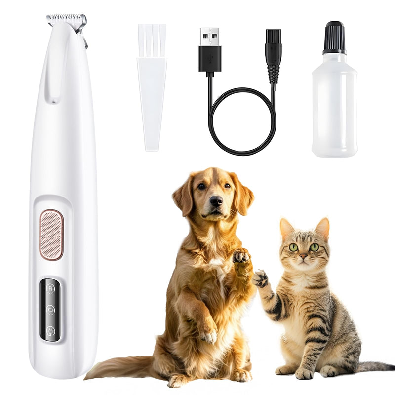 Dog Paw Trimmer with LED Light, Paw Trimmer for Dogs Electric, Pet Paws Trimmer, Pet Hair Clippers Rechargeable Low Noise, Grooming Shaver for Cat's Eyes Face Ears Feet Paws, Fully Waterproof (White) - BeesActive Australia