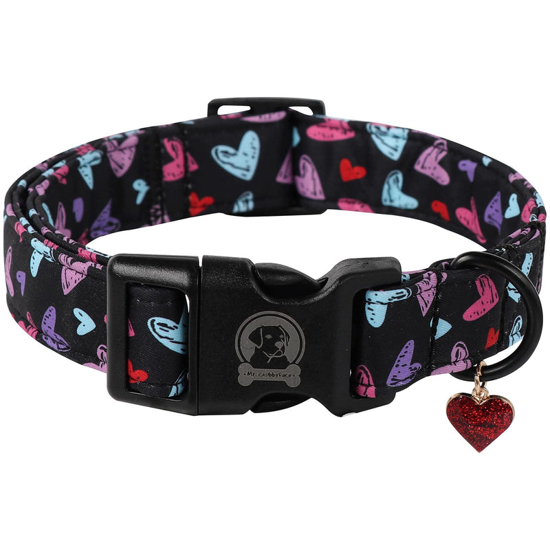 Valentine's Day Dog Collar,Cute Red Heart Girl Female Durable Heavy-Duty Dog Collar, Adjustable Pet Collar Gifts for Small Medium Large Dogs L Black Heart - BeesActive Australia