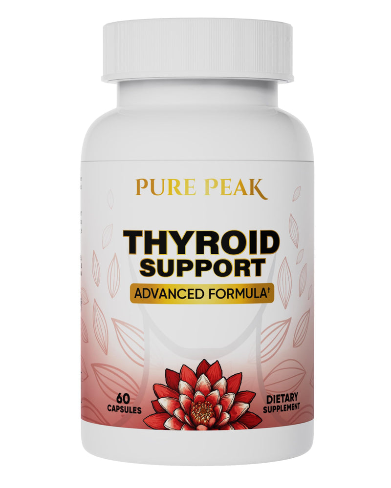 Pure Peak Thyroid Support Supplement- Metabolic Function, Energy & Focus, Mood Enhancer - Iodine from Kelp, Ashwagandha, Vitamin B12, Inositol, Ginseng, Magnesium - 60 Capsules for Men & Women
