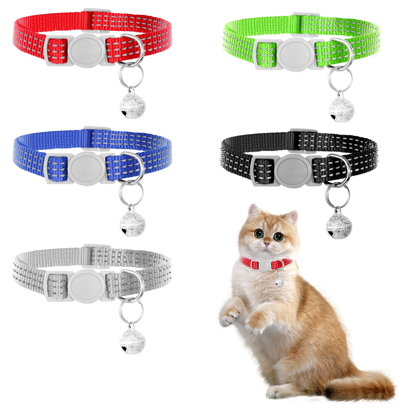 5 Pack Breakaway Cat Collars, 8-11" Adjustable Small Cat Collar, Cat Collar with Bells, Safety Nylon Cat Collars, Reflective Cat Collars for Girl Boy Cats - BeesActive Australia