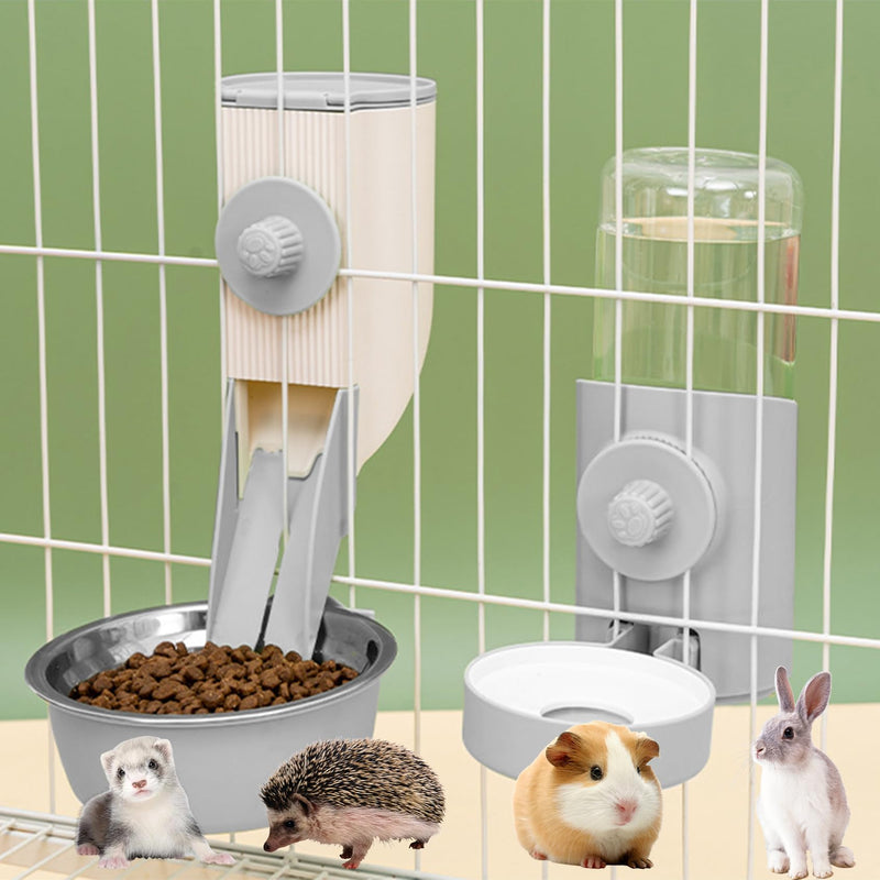 Rabbit Automatic Food Feeder with 30oz Bowl and 500ml Water Dispenser Bunny Gravity Feeding Station Waterer Set Hanging Self-Dispensing Feeder for for Cages,Ferret,Guinea Pigs Chinchillas Hedgehog GREY - BeesActive Australia