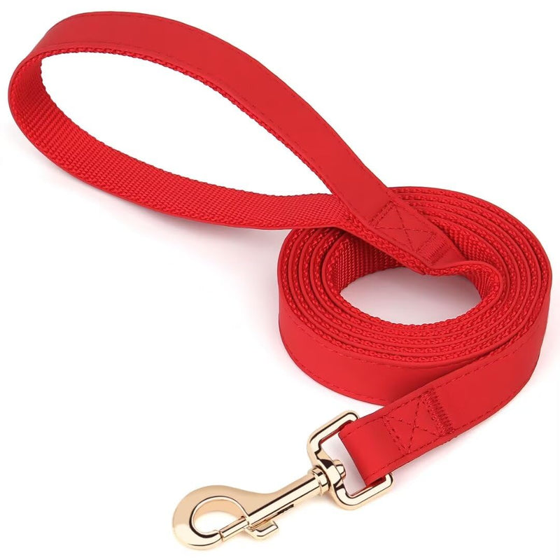 PET ARTIST Leather Dog Leash, Colorful Leather Leash 5ft by 3/4in, Heavy Duty Dog Leash with Aluminum Hook, Walking and Training Dog Leashes for Small Medium Large Dogs,Red Red - BeesActive Australia
