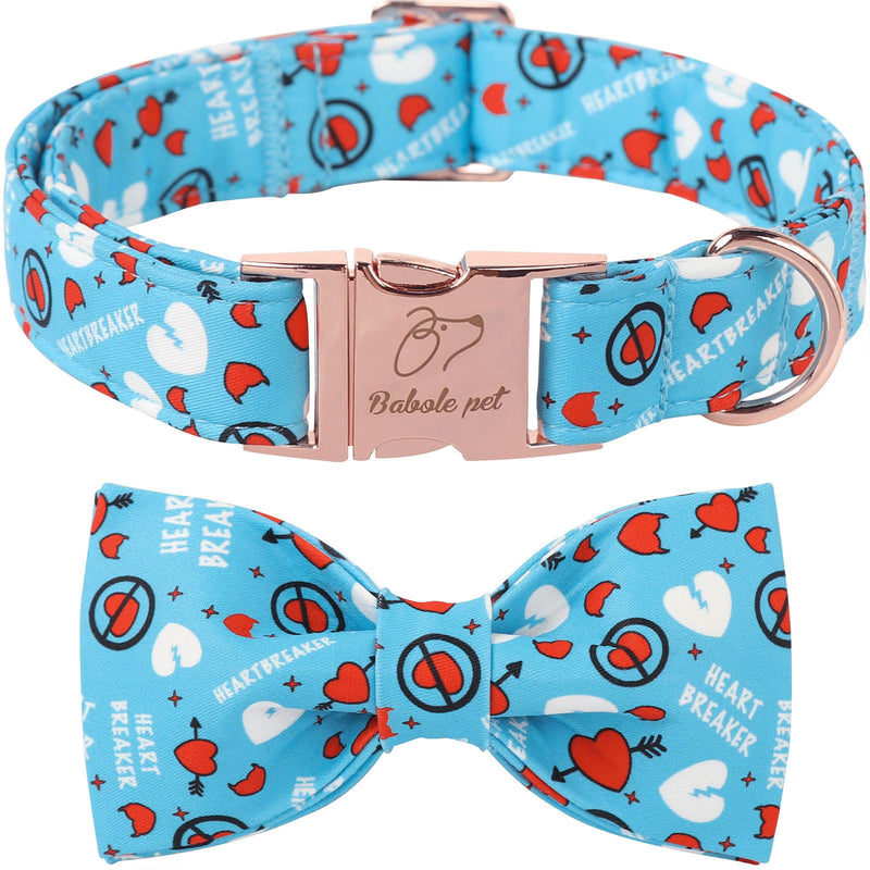Valentine's Day Dog Collar with Bowtie, Blue Heart Dog Collar with Bow, Cute Loving Heart Printed Collar with Metal Buckle Adjustable for Boys&Girls Dogs, Medium Medium(Pack of 1) Bowtie-heartbreaker - BeesActive Australia