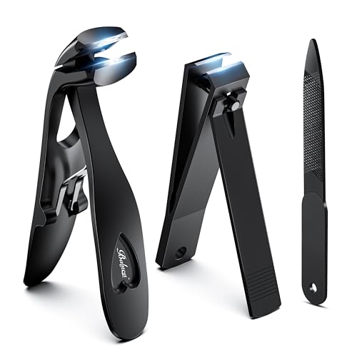 BALUCA Toenail Clippers for Thick Nails for Seniors, Straight Fingernail Clippers and Angled Head Large Toe Nail Clippers with Wide Opening Nail Cutter for Men & Women, Black