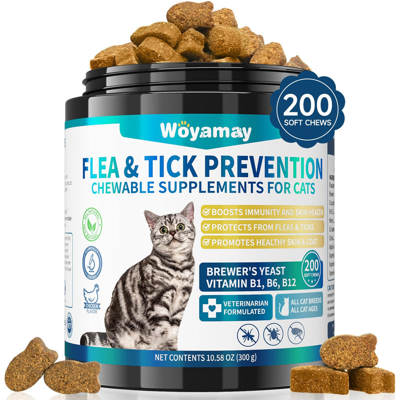 Flea Treatment for Cats, 200 Treats Flea and Tick Prevention for Cats Chewables, Natural Cat Flea and Tick Treatment Pills Daily Oral Flea Supplement, Kitten Cat Flea Treatment, Chicken Flavor - BeesActive Australia