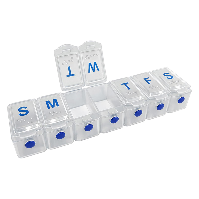 Weekly Pill Organizer, 7 Day Pill Case with Braille & Push Button, Large Pill Organizer for Vitamins, Fish Oil, Supplements & Tablets, Travel Case