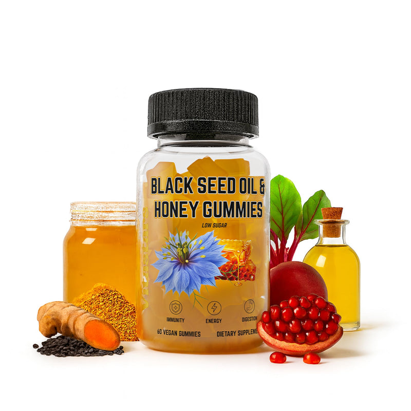 Black Seed Oil & Honey Gummies - with Black Cumin Seed Oil, Vitamin C, Turmeric & Biotin - Immune Support Supplement for Joint, Gut & Skin Health, 60 Gummies Black Seed Oil & Honey Gummies