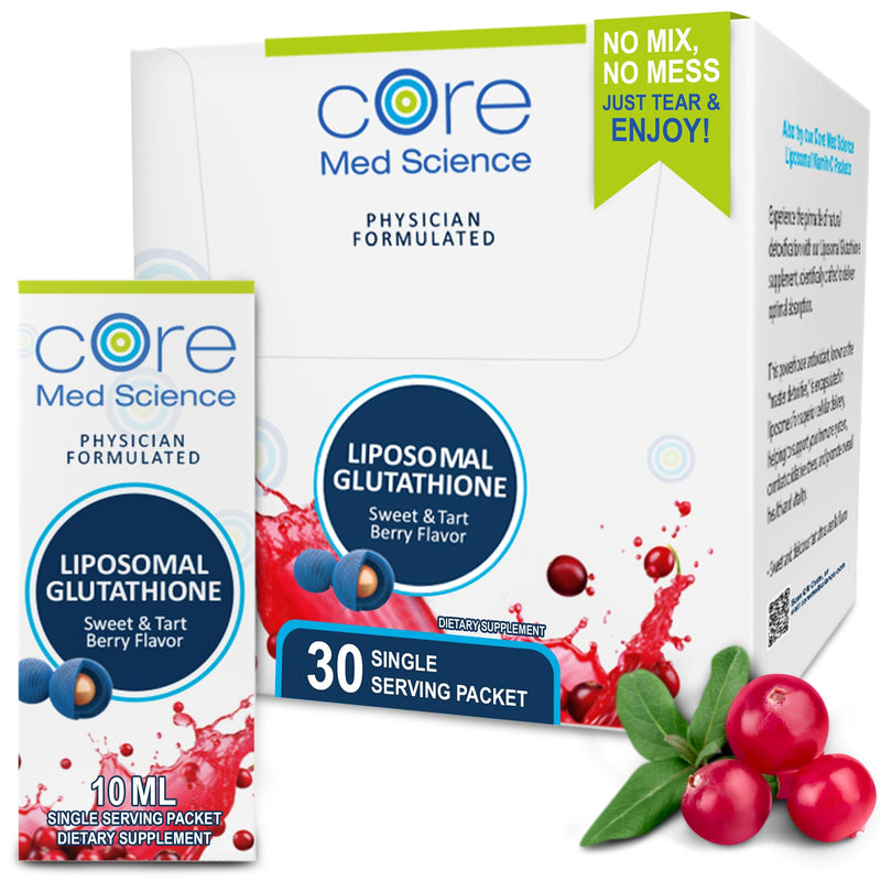 Core Med Science Liposomal Glutathione Supplement, Sweet & Tart Berry | Glutathione Drink Mix for Detox Support - Antioxidant Supplement for Energy, Brain Health, Skin & Liver Health - 30 Pack 10.14 Fl Oz (Pack of 1)
