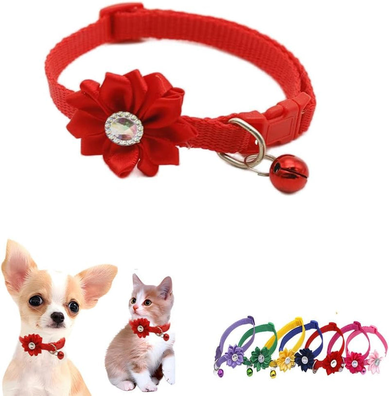 Flower Dog Cat Collar for Small Dogs Girl Cats Cute Floral Female Male Collar for XS S Small Puppy Girl boy Pets Animal ketten Yorkie Neck 7-12 inch (Red) Red - BeesActive Australia