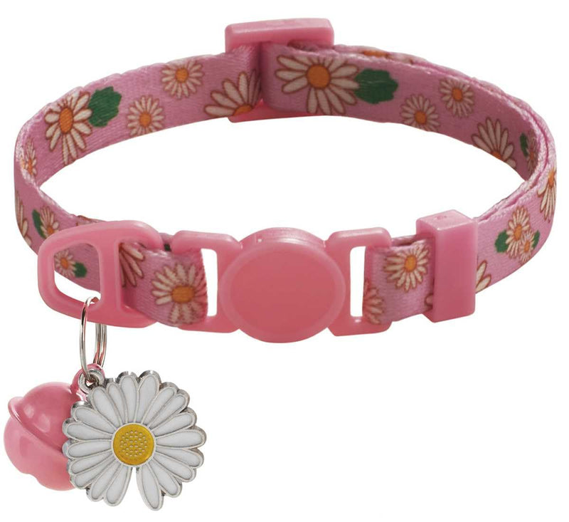 XS Dog Collar with Bell,XSmall Puppy Collars Floral Flower Print Female Cute Adjustable Buckle for XXS Extra Small PuppiesTiny Little Cats Boy Girl Pet Kitten Yorkie Purple X-Small (Pink) Pink