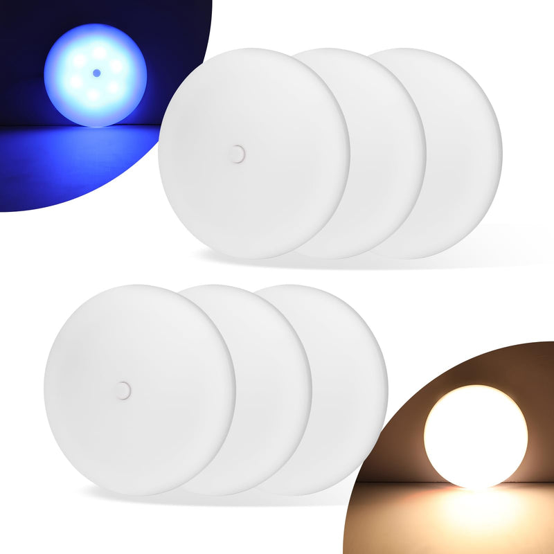 RV Puck Light 5Inch, Dimmable RV Light Fixture 12V, Camper Interior Light with Inbuilt Dimmer Switch, RV Ceiling Light for Boat Camper Trailer Car(Dimmable Warm White& Blue Nightlight, 6PCS) Warm White 6Pack