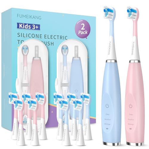 Kids Electric Toothbrushes Toddlers Rechargeable, 2 Pack, 10 Heads, Ages 3+ Blue+pink 1 Count (Pack of 1)