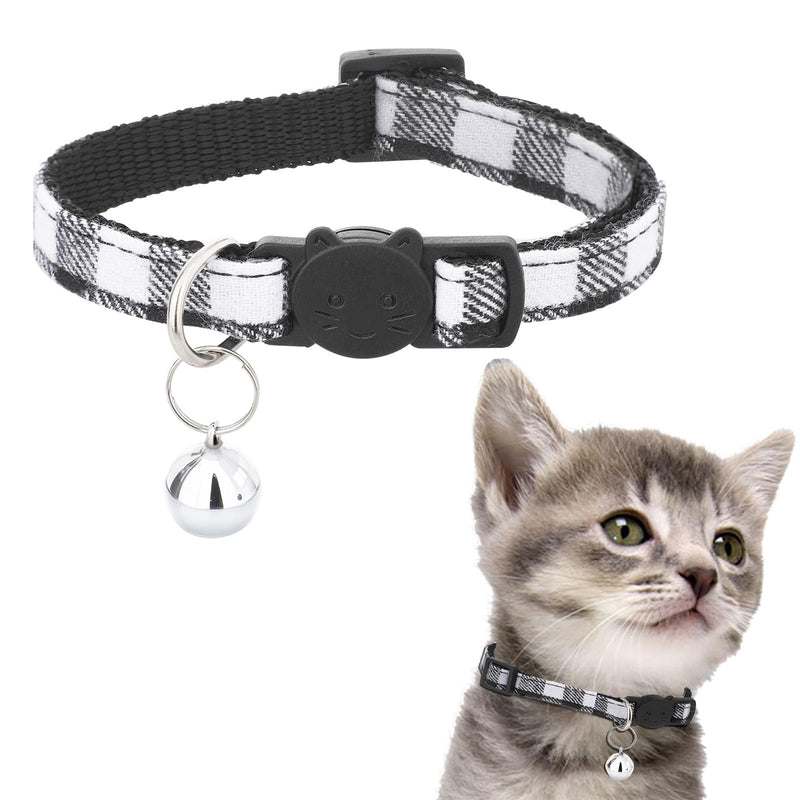 2 Pack Breakaway Grid Collar with Plastic Buckle, Cat Collar with Bell, Adjustable 8-12 Inch Safe Kitten Collars Charms, Nylon Safety Buckle Kitten Collars (Black and White Color Matching) - BeesActive Australia