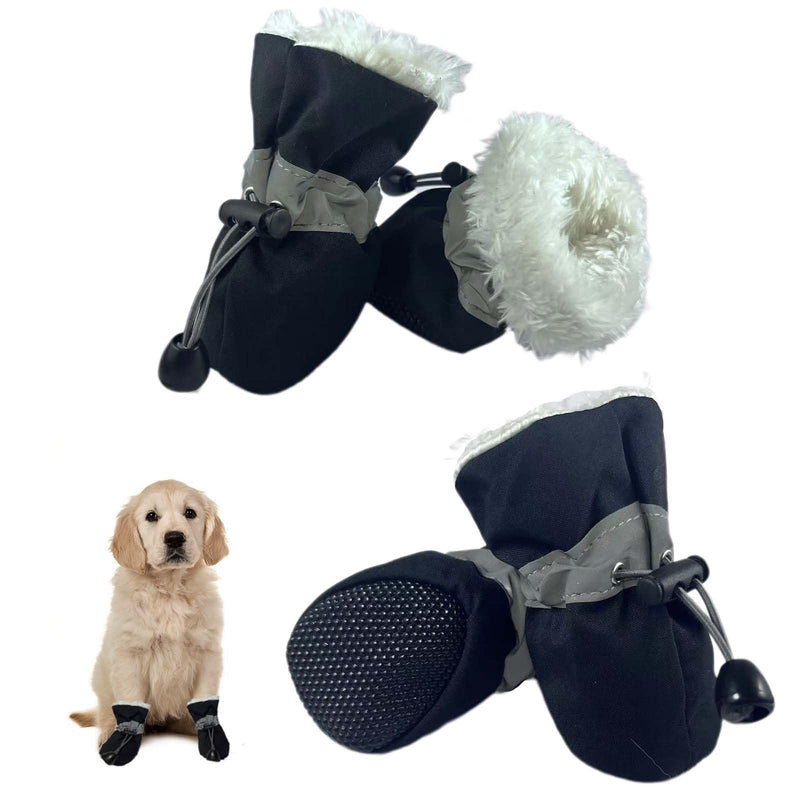 Dog Boots Dog Snow Boots for Winter, Dog Winter Boots Dogs with Anti-Slip Sole and Plush,Boots & Paw Protecto with Reflective Straps for Small Medium Dogs 4PCS Black Size 3 - BeesActive Australia