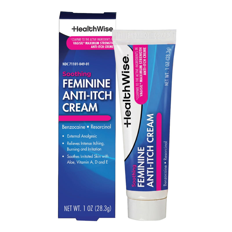 HealthWise Feminine Anti-Itch Cream, 1 oz | Soothing Feminine Itch & Irritation Comfort, Aloe with Vitamin A, D & E, Maximum OTC Strength, Vagicaine