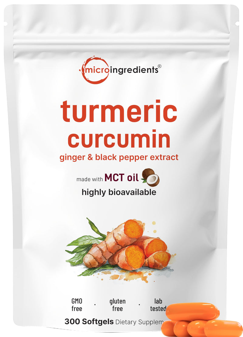 Turmeric Curcumin Supplement with Black Pepper & Ginger 3,000mg, 300 MCT Oil Softgels | 95% Curcuminoids | High Absorption | Healthy Joint Support for Men & Women* | Non-GMO