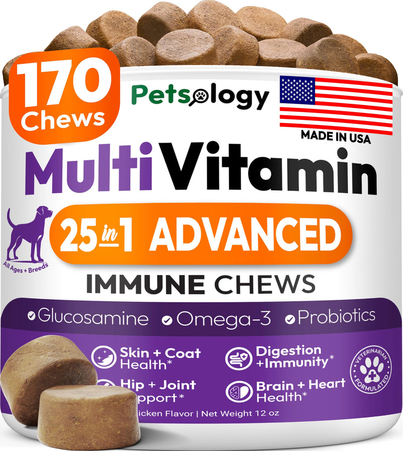 Dog Multivitamin Chewable - Dog Vitamins and Supplements with Glucosamine - 170 Chews - Hip & Joint, Pet Immune Support, Skin & Coat, Gut & Heart Health - Senior & Puppy Multivitamin Pet Supplement