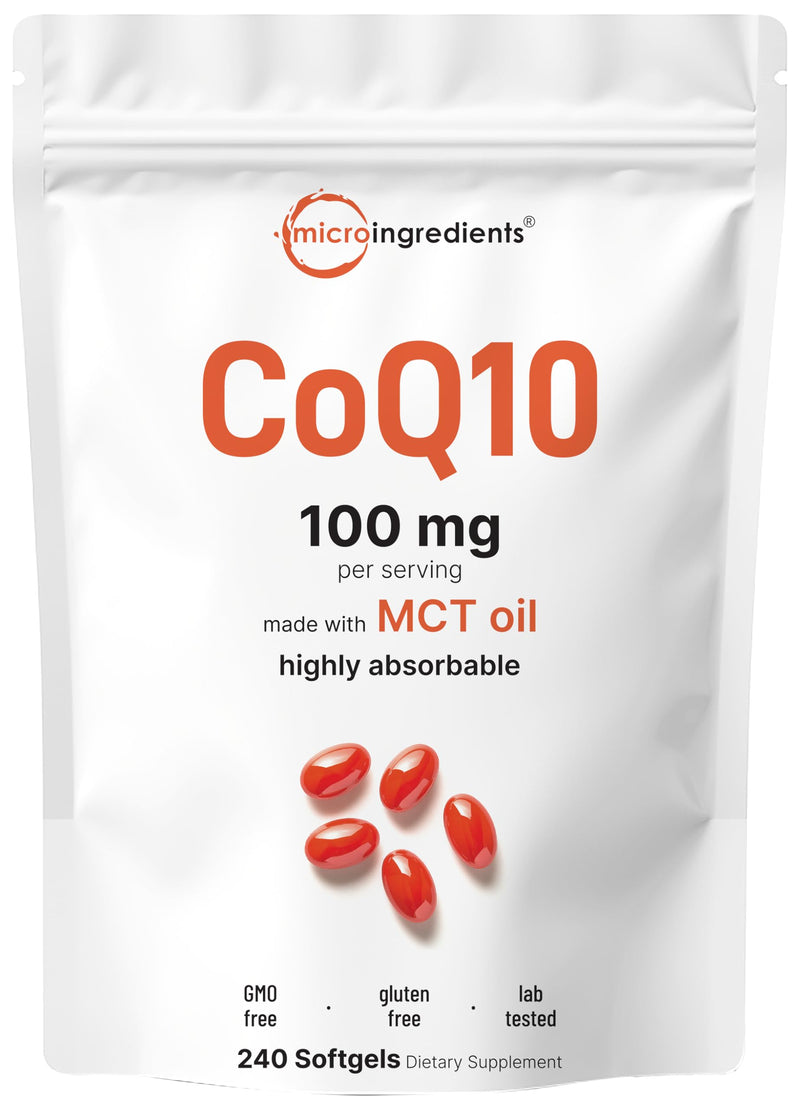 Micro Ingredients CoQ10 100mg Per Serving | 240 Softgels Made with Coconut MCT Oil | High Absorption Coenzyme Q10 as Ubiquinone | Antioxidant Support for Heart & Energy Health | Non-GMO - BeesActive Australia