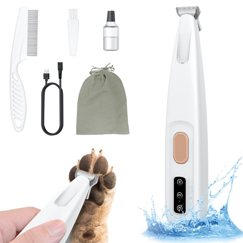 Dog Paw Trimmer with Detachable Ceramic Blade for Trimming, Cat & Dog Hair Clippers, Electric Dog Trimmer for Paws, Rechargeable Paw Trimmer for Paws, Eyes, Ears, Face, Rump-White(Set of 5) White Set of 5 - BeesActive Australia