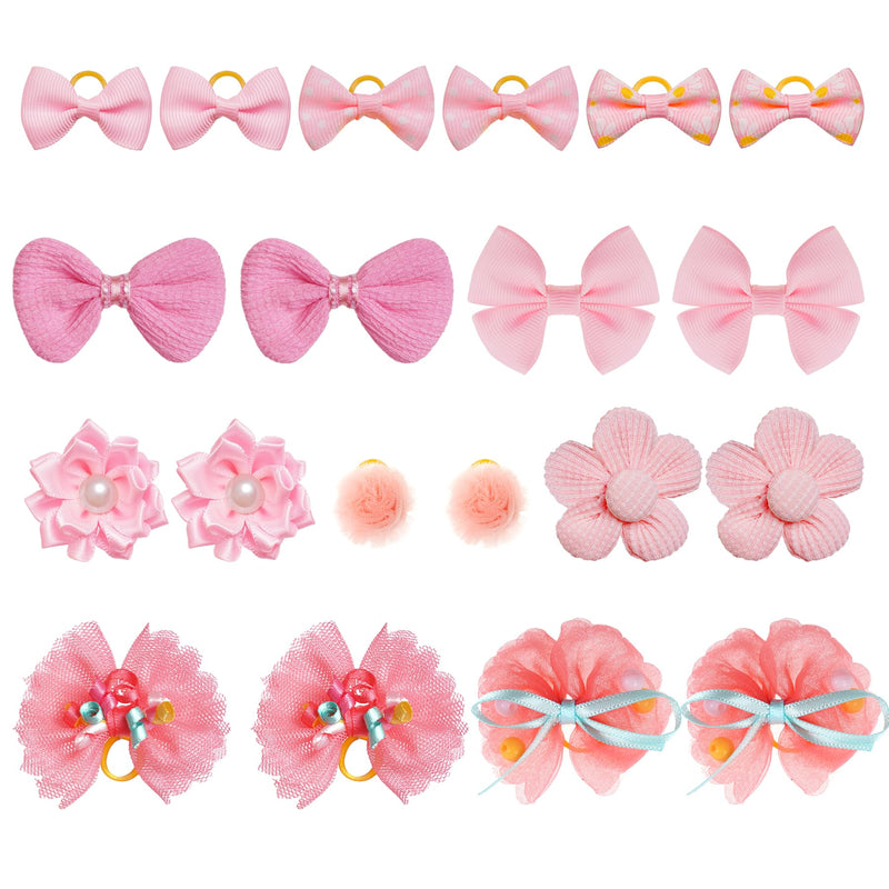 choyaxo 20pcs Dog Bows Dog Bow with Rubber Bands Puppy Hair Bows Mix Style Flower Bow for Dog Cat pink - BeesActive Australia