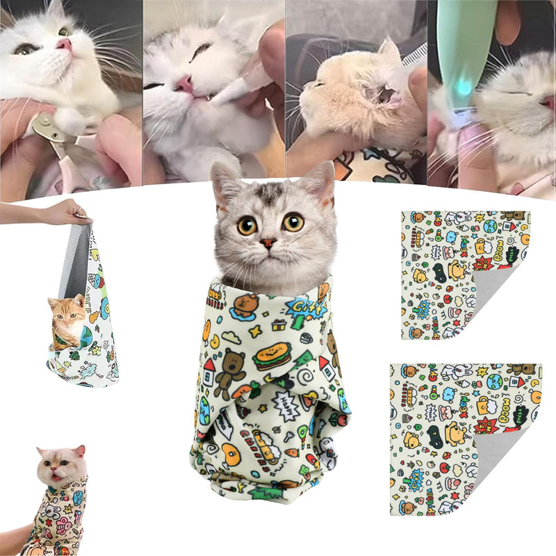 Cat Grooming Wrap, Cat Restraint Calming Wrap, Self-Adherent, Anti-Bite, Anti-Scratch, Anti-Escape Calming Wrap for Nail Clipping- Multifunctional Pet Tool (L(54 * 56CM)) L - BeesActive Australia