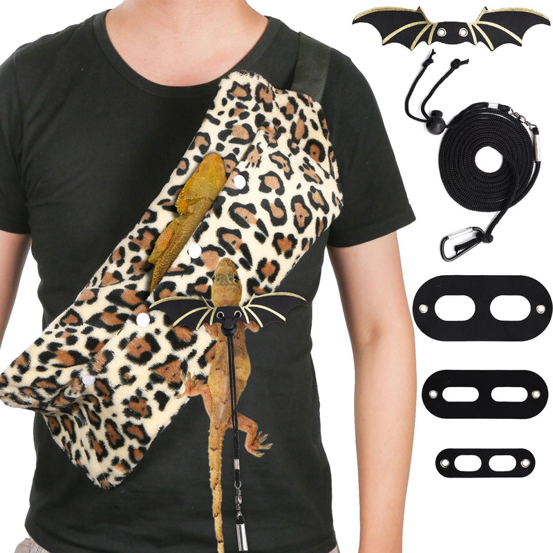 Bearded Dragon Backpack and Leash with Wings, Leather Adjustable Lizard Leash Reptile Carrier Harness Pet Reptile Backpack with Wing Accessories for Outdoor Walking Travel Rest - BeesActive Australia