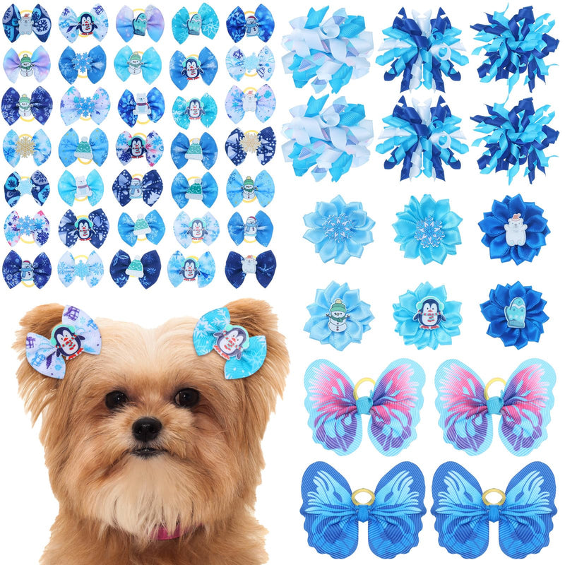 52 Pcs Winter Dog Bows Grooming Bulk with Rubber Bands Winter Snowflake Snowman Christmas Hat Accessories Winter Pet Grooming Bows Holiday Party Cute Puppy Cat Bows Pet Hair Accessories - BeesActive Australia